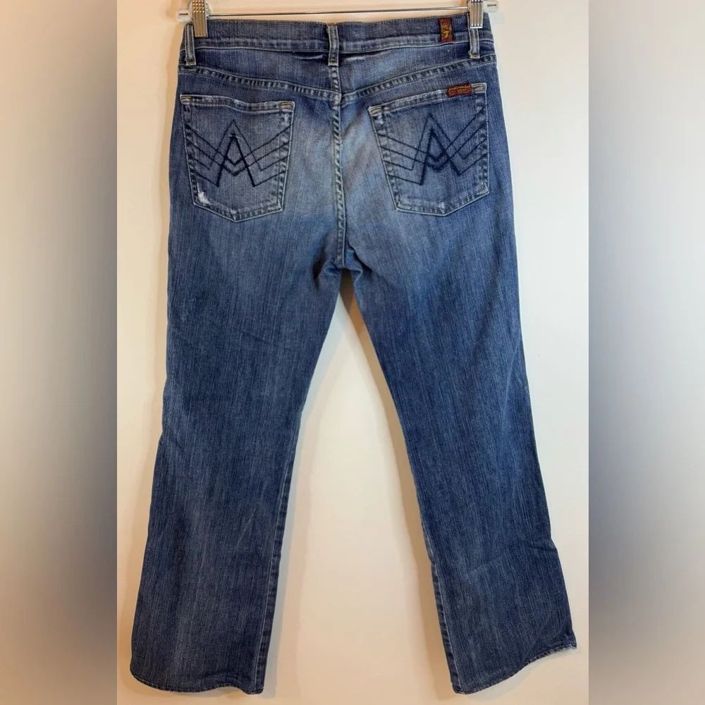 7 For All Mankind Women’s Slightly Distressed Blue 'A' Pocket Bootcut Jeans - Picture 3 of 6